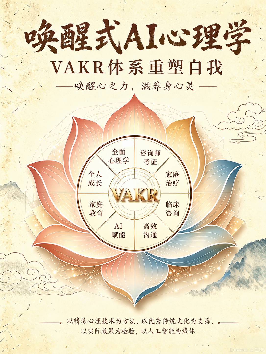 唤醒式AI心理学 VAKR 体系莲花海报